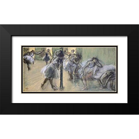 Dancers in Rehearsal (II) Black Modern Wood Framed Art Print with Double Matting by Degas, Edgar