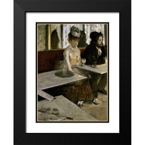 In a Cafe - Absinthe Black Modern Wood Framed Art Print with Double Matting by Degas, Edgar