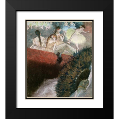 In the Theatre Black Modern Wood Framed Art Print with Double Matting by Degas, Edgar