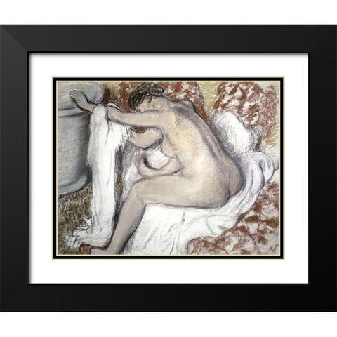 Leaving the Bath (Le Sortie du Bain) Black Modern Wood Framed Art Print with Double Matting by Degas, Edgar