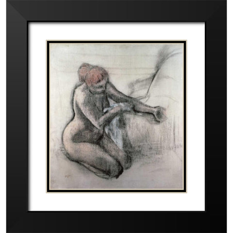 Nude Woman Drying Herself After The Bath Black Modern Wood Framed Art Print with Double Matting by Degas, Edgar