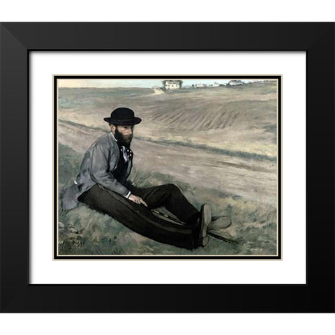 Portrait of Eugene Manet Black Modern Wood Framed Art Print with Double Matting by Degas, Edgar