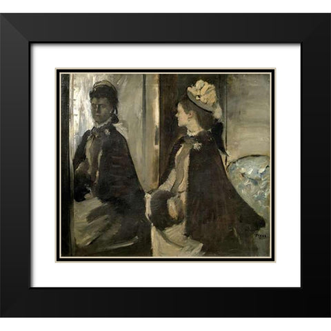 Portrait of Mrs. Jeantaud In The Mirror Black Modern Wood Framed Art Print with Double Matting by Degas, Edgar