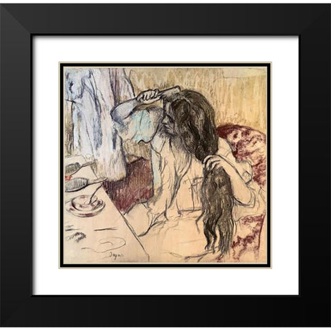 Woman at her Toilette Black Modern Wood Framed Art Print with Double Matting by Degas, Edgar