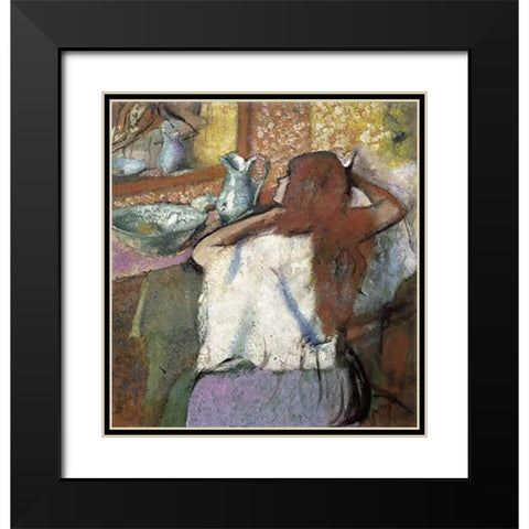 Woman at her Toilette Black Modern Wood Framed Art Print with Double Matting by Degas, Edgar
