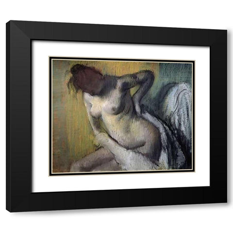 Woman Drying Herself Black Modern Wood Framed Art Print with Double Matting by Degas, Edgar