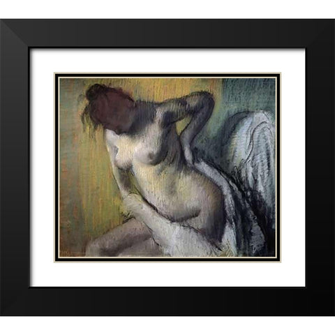 Woman Drying Herself Black Modern Wood Framed Art Print with Double Matting by Degas, Edgar