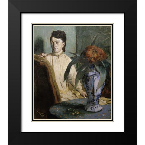 Woman with Porcelain Vase Black Modern Wood Framed Art Print with Double Matting by Degas, Edgar