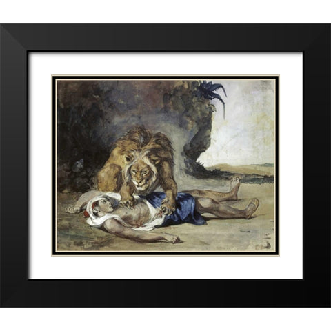 Lion Rending Apart a Corpse Black Modern Wood Framed Art Print with Double Matting by Delacroix, Eugene