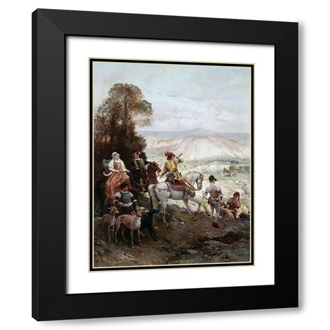 Hunting Party Black Modern Wood Framed Art Print with Double Matting by Detti, Cesare Agostino