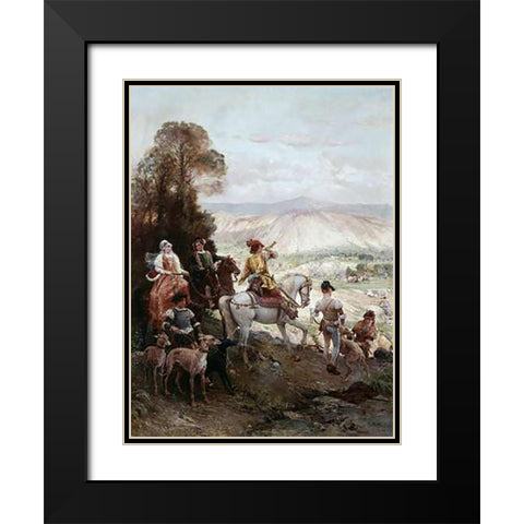 Hunting Party Black Modern Wood Framed Art Print with Double Matting by Detti, Cesare Agostino