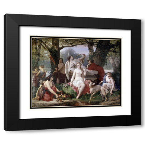 Dianas Bath Black Modern Wood Framed Art Print with Double Matting by Devedeux, Louis