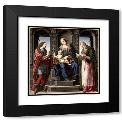 Virgin and Child With St. Julian and St. Nicholas of Myra Black Modern Wood Framed Art Print with Double Matting by di Cre, Lorenzo