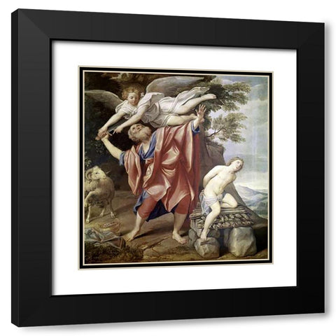 Abraham Sacrificing Isaac Black Modern Wood Framed Art Print with Double Matting by Domenichino