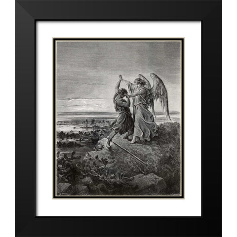 Jacob Wrestling With The Angel Black Modern Wood Framed Art Print with Double Matting by Dore, Gustave