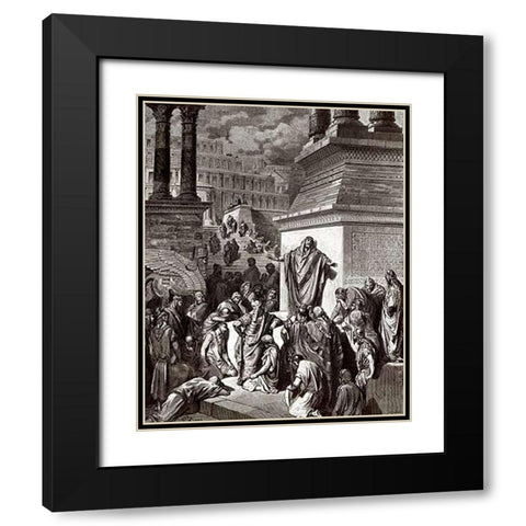 Jonah Telling of Ninevehs Coming Vanquishment Black Modern Wood Framed Art Print with Double Matting by Dore, Gustave