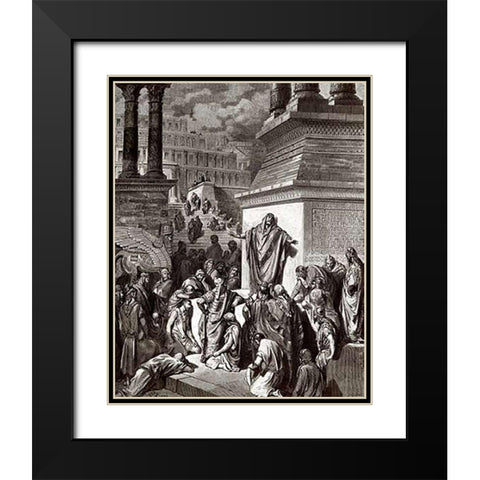 Jonah Telling of Ninevehs Coming Vanquishment Black Modern Wood Framed Art Print with Double Matting by Dore, Gustave