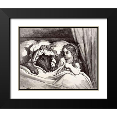 Little Red Riding Hood Black Modern Wood Framed Art Print with Double Matting by Dore, Gustave