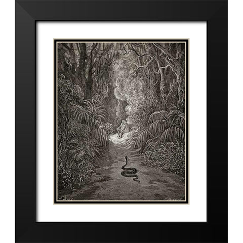 Satan As A Serpent, Enters Paradise In Search Of Eve (from Miltons Paradise Lost) Black Modern Wood Framed Art Print with Double Matting by Dore, Gustave