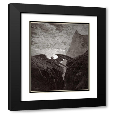 Satan Resting On The Mountain - from Miltons Paradise Lost Black Modern Wood Framed Art Print with Double Matting by Dore, Gustave