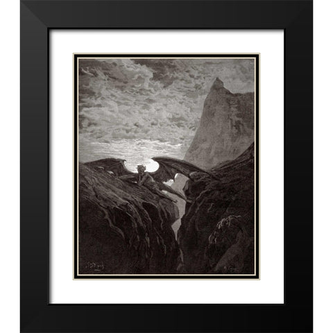 Satan Resting On The Mountain - from Miltons Paradise Lost Black Modern Wood Framed Art Print with Double Matting by Dore, Gustave