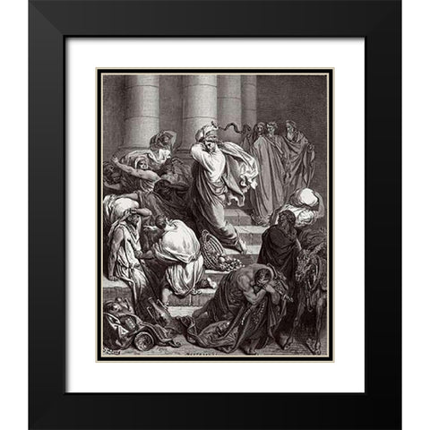 The Buyers and Sellers Driven out of the Temple by Jesus Holy Museumist Black Modern Wood Framed Art Print with Double Matting by Dore, Gustave