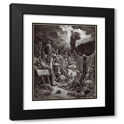 The Visions of Ezekiel The Vision of the Valley of the Dry Bones Black Modern Wood Framed Art Print with Double Matting by Dore, Gustave