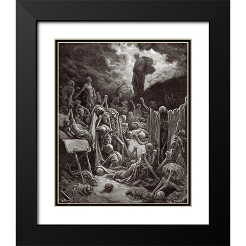 The Visions of Ezekiel The Vision of the Valley of the Dry Bones Black Modern Wood Framed Art Print with Double Matting by Dore, Gustave