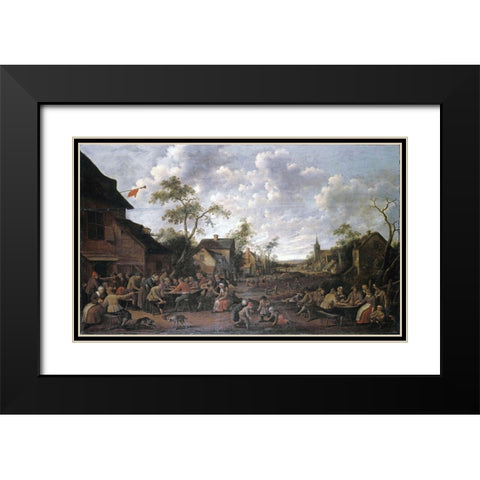 Peasants Feasting On a Village Street Black Modern Wood Framed Art Print with Double Matting by Droochsloot, Joost Cornelisz