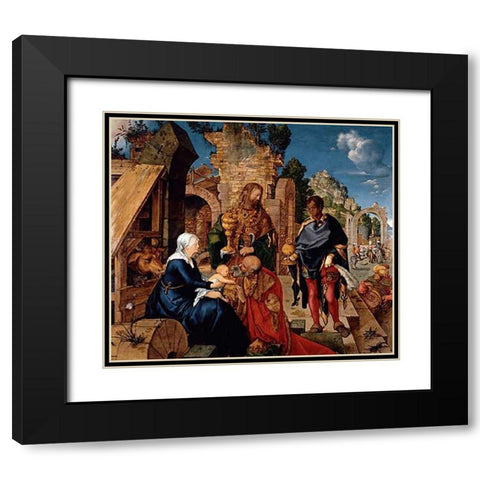 Adoration of The Magi Black Modern Wood Framed Art Print with Double Matting by Durer, Albrecht