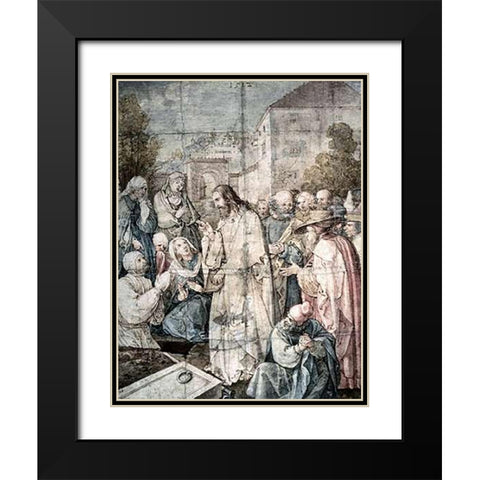 Resurrection of Lazarus Black Modern Wood Framed Art Print with Double Matting by Durer, Albrecht