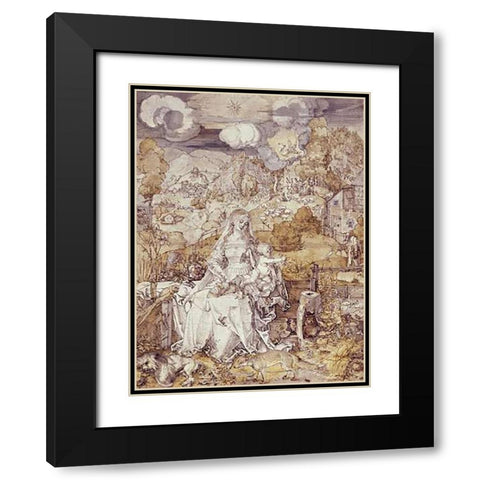 The Virgin with Animals Black Modern Wood Framed Art Print with Double Matting by Durer, Albrecht