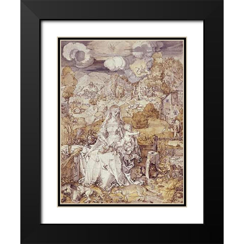 The Virgin with Animals Black Modern Wood Framed Art Print with Double Matting by Durer, Albrecht