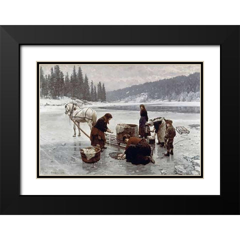 Laundering, a Winters Day Black Modern Wood Framed Art Print with Double Matting by Ekenaes, Jahn