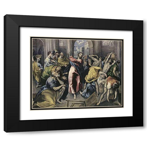 Museumist Driving Moneychangers From Temple Black Modern Wood Framed Art Print with Double Matting by Greco, El