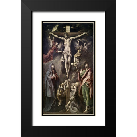 Crucifixion With Virgin, Magdalene, St. John and Angels Black Modern Wood Framed Art Print with Double Matting by El Greco