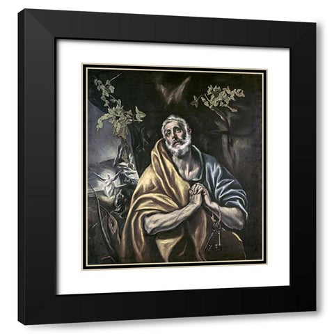 Penitent Peter Black Modern Wood Framed Art Print with Double Matting by Greco, El