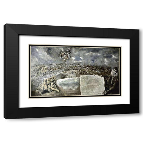 View and Plan of Toledoca Black Modern Wood Framed Art Print with Double Matting by Greco, El