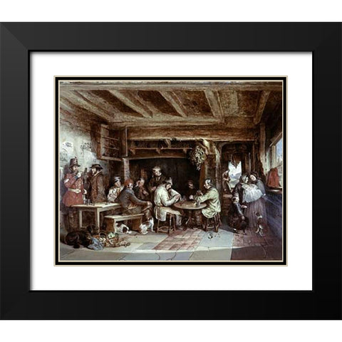 News From India: Tavern Scene Black Modern Wood Framed Art Print with Double Matting by Elmore, Alfred