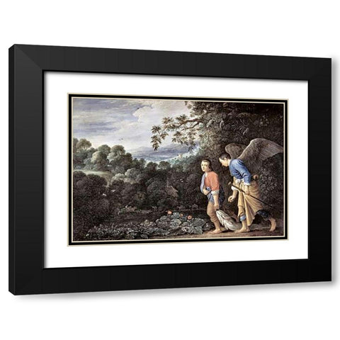 Tobias and The Angel Black Modern Wood Framed Art Print with Double Matting by Elsheimer, Adam