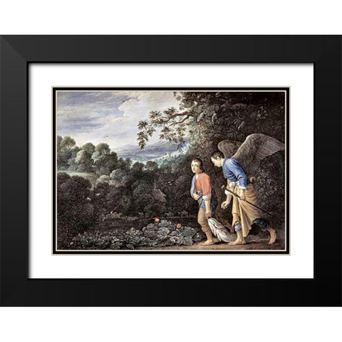 Tobias and The Angel Black Modern Wood Framed Art Print with Double Matting by Elsheimer, Adam
