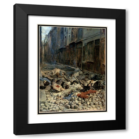 La Barricade, Rue De La Mortellerie Black Modern Wood Framed Art Print with Double Matting by Ernest, Jean Louis