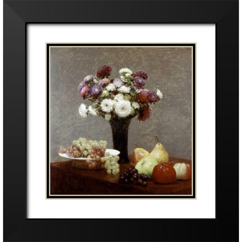 Still Life With Dahlias and Fruit Black Modern Wood Framed Art Print with Double Matting by Fantin-Latour, Henri