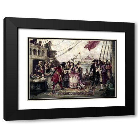 Captain William Kidd In New York Harbor Black Modern Wood Framed Art Print with Double Matting by Gerome Ferris, Jean Leon