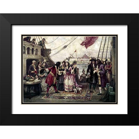 Captain William Kidd In New York Harbor Black Modern Wood Framed Art Print with Double Matting by Gerome Ferris, Jean Leon