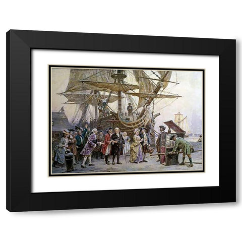Franklins Homecoming Black Modern Wood Framed Art Print with Double Matting by Gerome Ferris, Jean Leon