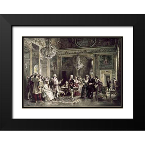John Paul Jones and B Franklin at Louis XVIs Court Black Modern Wood Framed Art Print with Double Matting by Gerome Ferris, Jean Leon