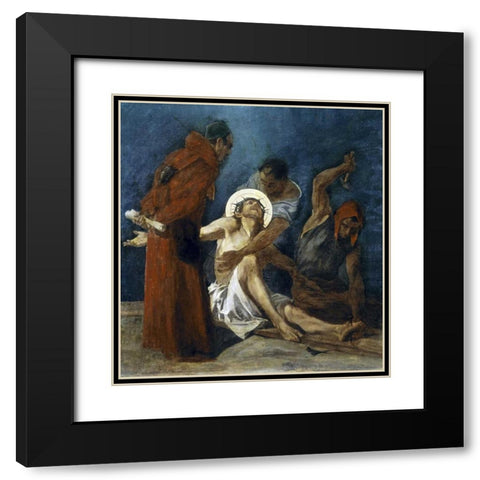 Jesus Is Nailed To The Cross, 11th Station of The Cross Black Modern Wood Framed Art Print with Double Matting by Feuerstein, Martin