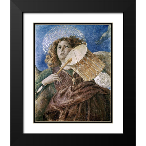 Music Making Angel With Drum Black Modern Wood Framed Art Print with Double Matting by Forli, Melozzo da
