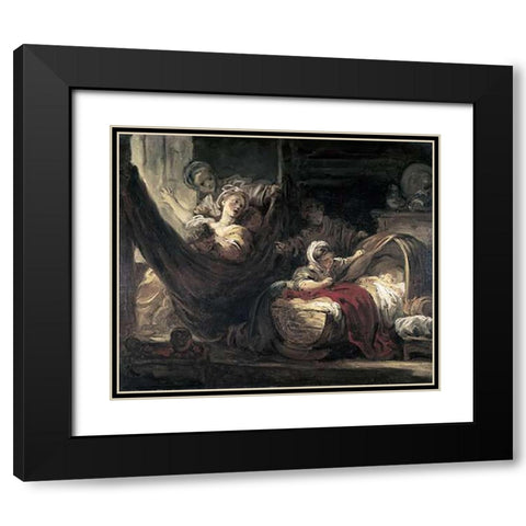 Cradle Black Modern Wood Framed Art Print with Double Matting by Fragonard, Jean Honore